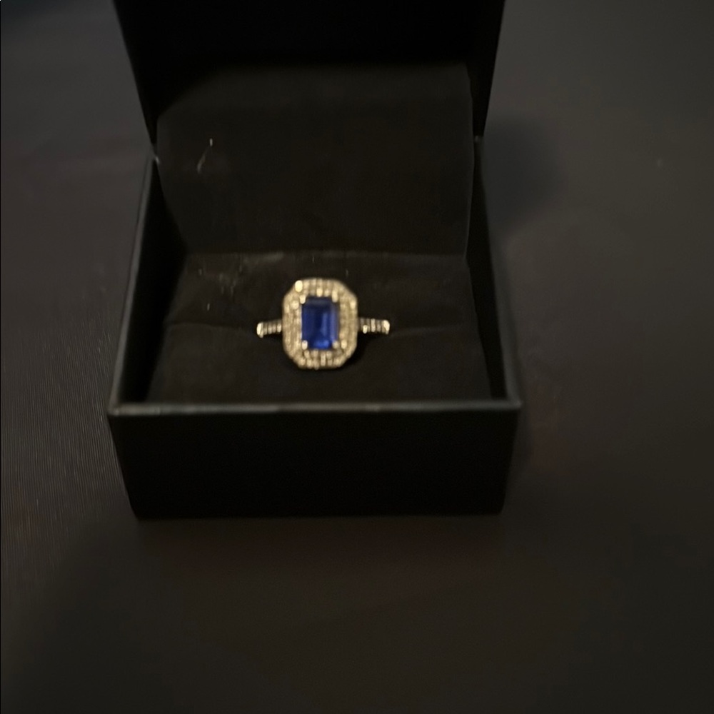 Elegant Sapphire and Diamond Silver Ring